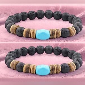 💎4/$20💎Turquoise Accent Lava Stone & Wood Bead Bracelet